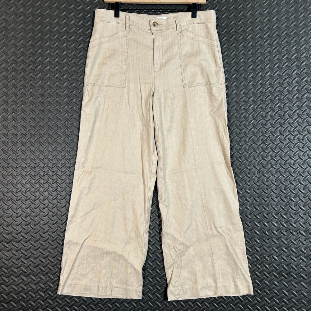 Evereve Khaki Tan Wide Leg High Rise Pants Linen Blend Women's‎ Size 31